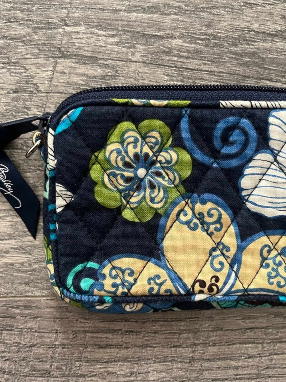 Vera Bradley Navy Floral Quilted Cosmetic Wristlet with Blue and Green Accents